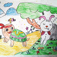 有趣的龟兔赛跑铅笔画少儿作品