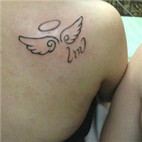 情侣后肩部天使和恶魔翅膀纹身图案